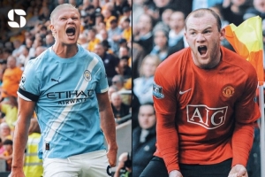 英超曼市德比中，哈兰德6场参与11球超越鲁尼21场参与9球纪录