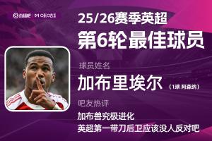 直播吧X咪咕体育|英超第6轮最佳：加布里埃尔绝杀 力压哈兰德当选