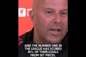 斯洛特调侃：联赛第一60%进球是定位球，我们只落后1分，没那么糟